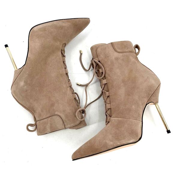 Good American Scandal Lace Up Stilleto Booties Stone Size 6 GA012KS-X - Picture 4 of 8